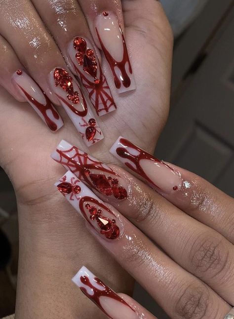 Horror Nails, Holloween Nails, Halloween Acrylic Nails, Punk Nails, Goth Nails, Grunge Nails, Simple Acrylic Nails, Long Acrylic Nails Coffin, Bling Acrylic Nails