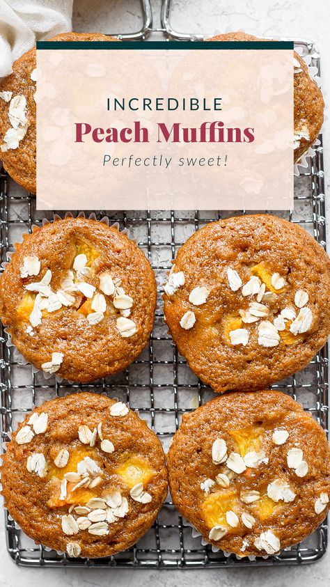 Peach Yogurt Muffins, Healthy Peach Muffins, Peach Muffin, Peach Muffin Recipes, Molasses Muffins, Fruit Muffins, Peach Muffins, Pear Puree, Meal Prep Snacks