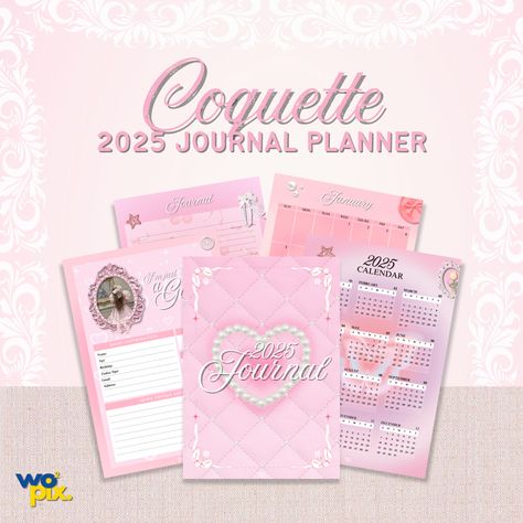 2025 Pink Coquette Style Journal Planner - Printable Set 2025 Pink, Graphics Aesthetic, Aesthetic Planners, Aesthetic Templates, Pink Planner, Free Aesthetic, Daily Planning, Day Planner Design, Coquette Style