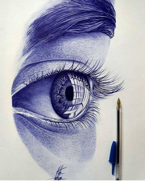 Drawings Of Eyes, Ballpen Drawing, Stylo Art, Biro Drawing, Biro Art, Eye Drawings, Ballpoint Pen Art, Pen Art Work, Eyeball Art