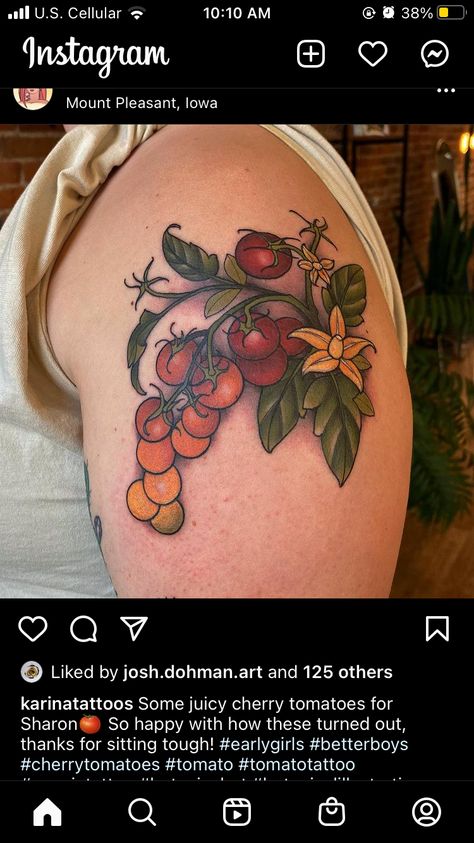 Tomato Tattoo Black, Cherry Tomato Tattoo, Tomato Plant Tattoo, Tomato Tattoo, Vegetable Tattoo, Tomato Art, Cherry Tomato Plant, Cherry Tattoos, Garden Tattoos