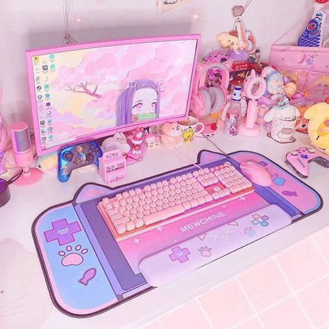 Kawaii Nintendo Switch, Pink Switch, Kawaii Nintendo, Nintendo Switch Controller, Kawaii Bedroom, Kawaii Games, Gamer Setup, Otaku Room, Gamer Room Decor