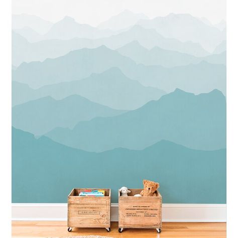 Gallery Hallway, Ombre Mountains, Modern Nurseries, Mountain Mural, Colorado House, Brick Wallpaper Roll, Forest Mural, Mint Wallpaper, Wallpaper Panel