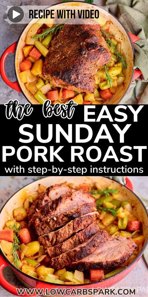 This Sunday Pork Roast is wonderfully tender, juicy, and features a crispy crust on the outside. It's the ultimate choice for a family Sunday dinner, consistently delivering incredible results. Baked Pork Roast, Pork Roast Seasoning, Ribeye Roast, Pork Roast Recipes, Carb Dinner, Lchf Recipes, Keto Lunch, Roast Recipe, Baked Pork