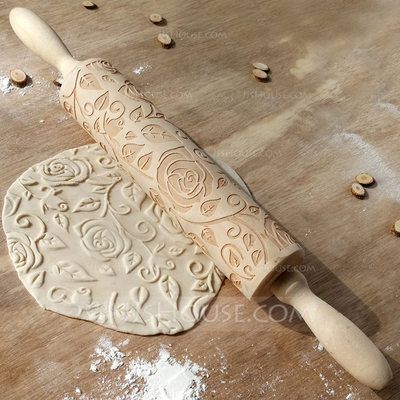 [£8.00] Wooden Rose Carved Embossed Rolling Pin Engraved Rolling Pins, Wooden Rolling Pin, Embossed Rolling Pin, Wooden Roses, Diy Cookie, Rolling Pins, Diy Baking, Chapati, Baking Supplies