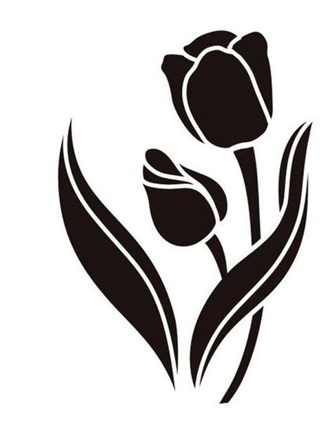 Flower Stencils Free, Flowers Stencils Printables, Flower Silhouette Templates, Flower Stencil Patterns Templates, Flower Stencils Printables Free, Stencil Drawings Ideas, Stencil Printing Design Patterns, Tulips Silhouette, Flower Silhouette Stencil