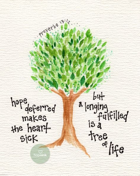 Hope deferred makes the heart sick. But a longing fulfilled is a tree of life.   { proverbs 13:12 } Hope Deferred, Hope Scripture, Life Proverbs, Scripture Art Print, Proverbs 13, Book Of Proverbs, Bible Passages, Encouraging Scripture, Inspirational Design