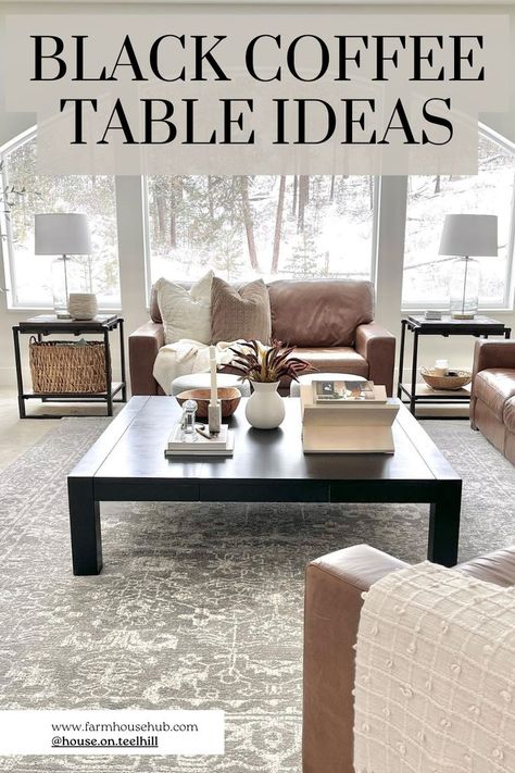 Black Coffee Table Ideas Style Large Square Coffee Table, Black Metal Coffee Table Living Room, Large Coffee Table Styling Rectangle, Statement Coffee Table, Large Square Coffee Table, Coffee Table Ideas, Black Coffee Table, Living Space Decor, Wooden Trays