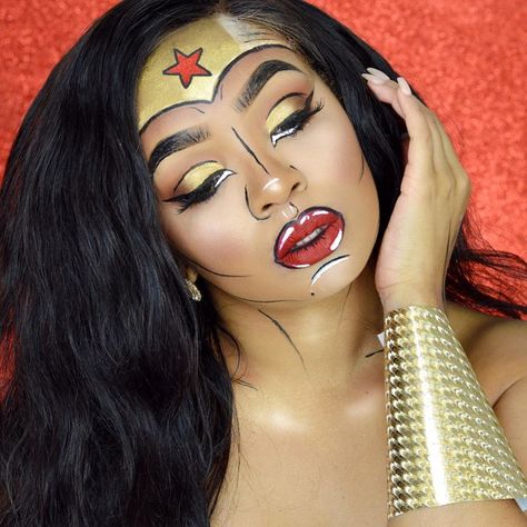 Wonder Woman Ursula Makeup, Wonder Woman Makeup, Festival Makeup Rave, Halloween Make-up Looks, Festival Makeup Glitter, Pop Art Makeup, Makeup 2017, Skeleton Makeup, Halloween Makeup Ideas