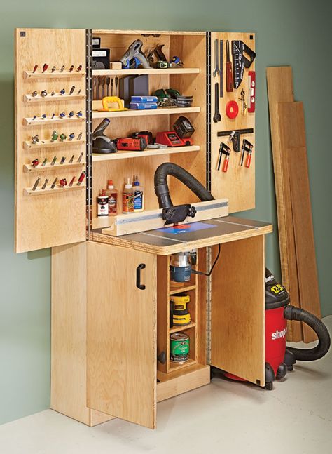 Router Table Wall Cabinet | Woodworking Project | Woodsmith Plans Officine In Garage, Router Table Plans, Woodsmith Plans, Cabinet Woodworking Plans, Router Tables, Cabinet Plans, Shop Storage Cabinets, Table Wall, Router Woodworking