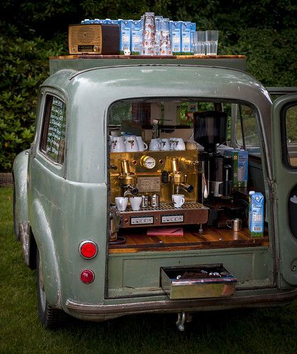 Coffee Bar On Wheels, Coffee Bar Cart, Bar On Wheels, Homemade Smoker, Mobile Cafe, Mobile Coffee Shop, Coffee Van, Coffee Bar Station, The Heist