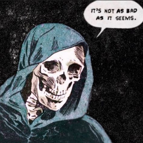 Grim Reaper Art, Skeleton Art, Old Comics, Dark Art Illustrations, Spooky Scary, Retro Comic, Chin Up, Horror Comics, Vintage Horror