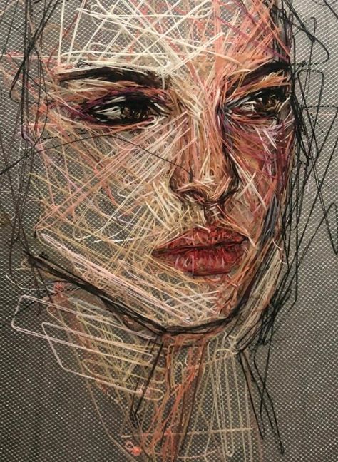 Drawing With Thread Textile Art, Self Portrait Embroidery, Textile Art Portraits, Embroidery Fine Art, Abstract Embroidery Art, Hand Embroidery Ideas Projects, Textiles Aesthetic, Textile Portraits, Experimental Textiles