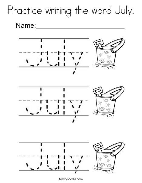 Practice writing the word July Coloring Page - Twisty Noodle July Worksheets, July Coloring Page, July Coloring Pages, Twisty Noodle, Kindergarten Skills, Tracing Worksheets Preschool, Homeschool Education, Preschool Writing, Learning Worksheets