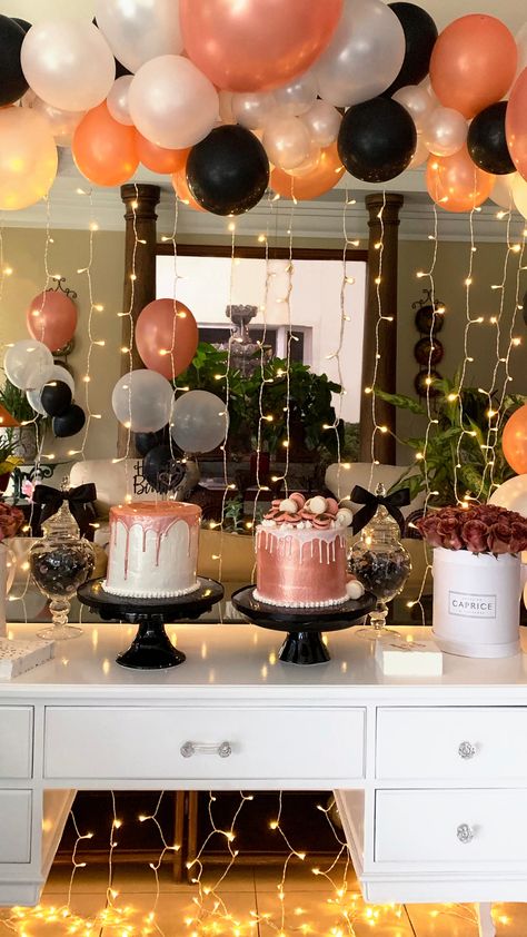 Black and rose gold never gets old🖤 We are obsessed with how this party turned out 😍✨ Gold Black Pink Party, Black And Rose Gold Bridal Shower Ideas, Rose Gold And Black Birthday Party Decorations, Pink Gold And Black Birthday Party, Rose Gold And Black Birthday Party, Black And Rose Gold Party Decorations, Rose Gold And Black Party Theme, Black And Rose Gold Party, Black And Rose Gold Birthday