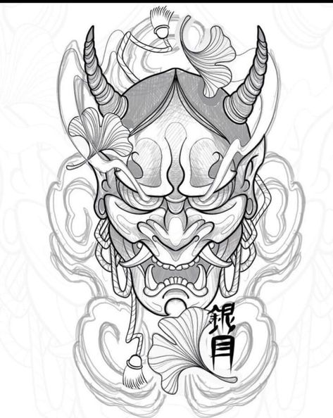 190 Oni Mask Tattoo Designs with Meaning(2023) - TattoosBoyGirl Japanese Oni Mask Tattoo, Hannya Maske Tattoo, Raijin Tattoo, Mascara Hannya, Hannya Maske, Samurai Mask Tattoo, Mascara Oni, Japanese Demon Tattoo, Japanese Mask Tattoo