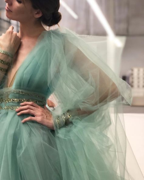 Magic happening at today’s fitting 💫💫 #moniquelhuillier Sneak Peak #mlresort19 #collection Seafoam Green Dress, Green Dress Formal, Champagne Dresses, Seafoam Dress, Structured Fashion, Beautiful Ball Gowns, Champagne Dress, Green Gown, Prom Dress Inspiration