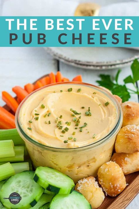 Pub Cheese is a delicious and flavorful spreadable cheese dip that you're going to love snacking on! Perfect with crackers, veggies, and pretzels, this beer cheese recipe is a super-fast appetizer that will quickly get gobbled up. #pubcheese #cheesedip #easyappetizer #gamedayfood Pub Pretzels Recipe, Pub Cheese Dip, Pub Cheese Recipe, Beer Cheese Recipe, Pub Cheese, Fast Appetizers, Cheddar Dip, Cheese Recipes Homemade, Cheese Spread Recipes