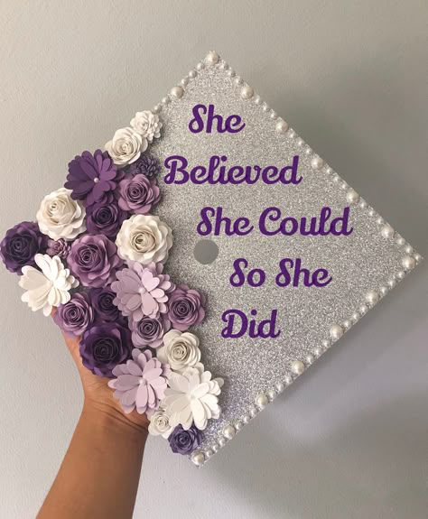 Esthetician Graduation Cap Ideas, University Cap Decoration, Purple Cap Decoration Graduation, Caps Graduation Decoration, Graduations Caps Ideas, College Grad Caps Ideas, Grad Cap Ideas Purple, Custom Graduation Caps High Schools, Bling Graduation Cap