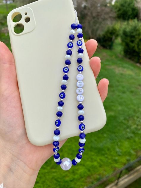 Evil Eye Phone Charmpersonalized Phone Charmy2k Style Beaded | Etsy Turkey Phone Charms Evil Eye, Evil Eye Jewelry Diy, Evil Eye Diy, Phone Strap Aesthetic, Evil Eye Bracelet Diy, Blue Phone Charm, Evil Eye Aesthetic, Phone Charms Aesthetic, Evil Eye Phone Case