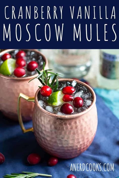 This Cranberry Vanilla Moscow Mule is sweet, spicy, and totally refreshing. They are perfect for the Winter months, and the Winter holidays in particular. Savory Chex Mix, Holiday Mules, Cranberry Moscow Mule, Moscow Mules, Moscow Mule Recipe, Recipes Drinks, Cranberry Vodka, Mule Recipe, Cereal Snacks