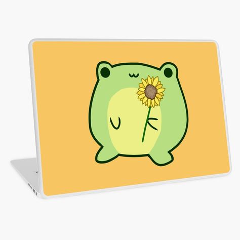 "Sunflower Cute Frog Kawaii" Laptop Skin by patrick10reyes | Redbubble Kawaii Laptop, Frog Kawaii, Rug Ideas, Cute Frog, Sunflower Painting, Cute Frogs, Laptop Skin, Painting Ideas, Sunflower