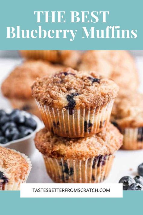 An image of freshly baked Blueberry Muffins. Perfect for Mother's Day brunch or an easy breakfast option. Homemade Blueberry Muffin Recipe, The Best Blueberry Muffins, Bakery Style Blueberry Muffins, Blueberry Muffins Recipe, Homemade Blueberry Muffins, Best Blueberry Muffins, Coffee Cake Muffins, Berry Muffins, Favorite Breakfast Recipes