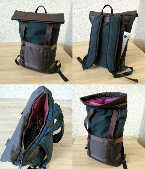 Handmade bend-top backpack Backpack Sewing Patterns, Backpack Template, Backpack Design Concept, Backpack Project, Mens Tote Bag, Backpack Pattern Sewing, Work Bags Laptop, Backpack Sewing, Carryon Bag