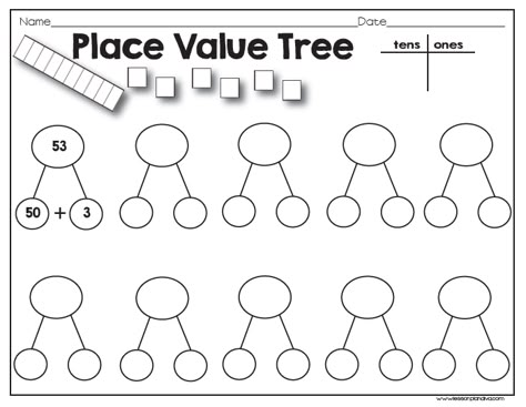 Need a quick math station on place value? Put this sheet inside of a sheet protector, add dice, and use a dry erase marker! Get it here! Decomposing Numbers Second Grade, Tree Classroom, Math Station, Number Bond, Math Place Value, Math Number Sense, Expanded Form, Number Bonds, Math School