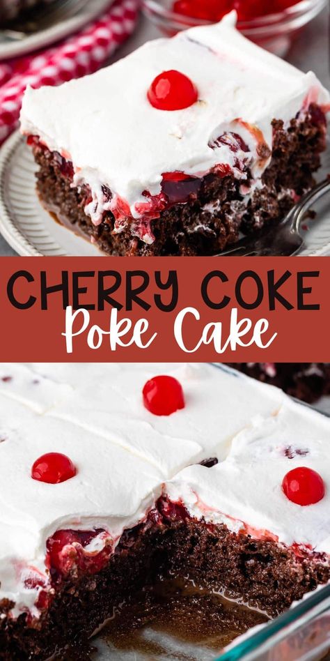 Cherry Poke Cake Recipes, Cherry Coke Cake, Healthy Summer Dessert Recipes, Cake Poke, Coke Cake, Cake Mix Recipe, Soda Cake, Hokey Pokey, Chocolate Poke Cake