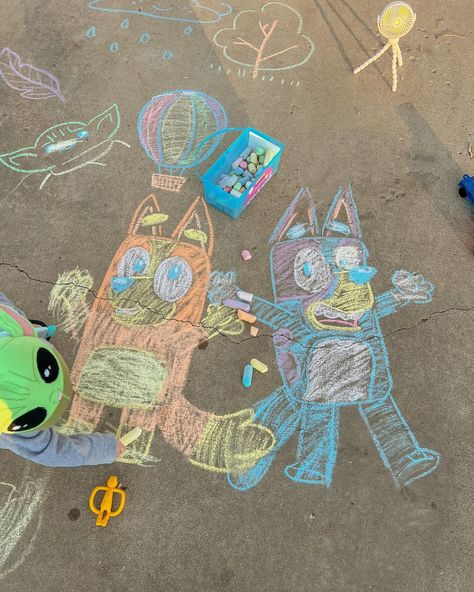 • You're allowed To have imperfections To create as a child does To draw doors with faces and legs To have chalk-stained knees. Creativity is more than perfect art, And we can draw just for fun. #artistsoninstagram #chalkart #sidewalkchalk #bluey #blueyfanart #imperfection #motherhood #childhood #childhoodunplugged #nostalgia Blue Chalk Art, Bluey Chalk Art, Chalk Drawings Sidewalk, Things To Draw With Chalk, Chalk Drawing Ideas, Easy Chalk Art, Easy Chalk Drawings, Chalk Art Ideas, Fun Chalk Art