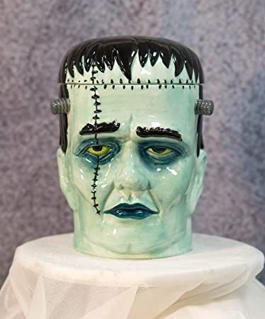 Glamorous Goth, Frankenstein Cookie, Halloween Cookie Jar, Skull Cookie, Skull Cookies, Jar Collection, Halloween Kitchen Decor, Scary Skeleton, Chocolate Sculptures