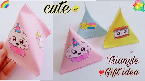 Cute Gift Idea || DIY cute triangle Gift packet || Mini Origami chocolate gift packet Origami Chocolate, Mini Bag Diy, Gift Bag Templates, Mini Origami, Gift Bags Diy, Packaging Template, Candy Packaging, Cute Cartoon Drawings, Paper Gift Bags