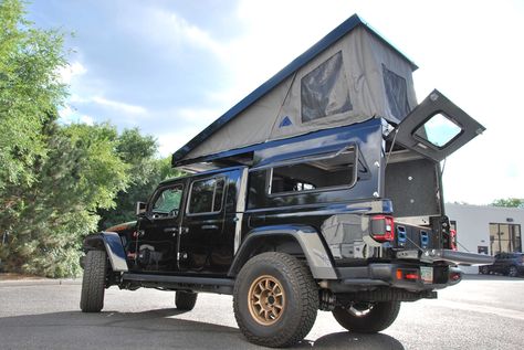 AT Overland Jeep Gladiator backcountry camper starts under $10K Jeep Gladiator Camper, Overland Jeep, Truck Toppers, Pickup Camper, Adventure Trailers, Vinyl Panels, Forced Air Heating, White Truck, Truck Camping