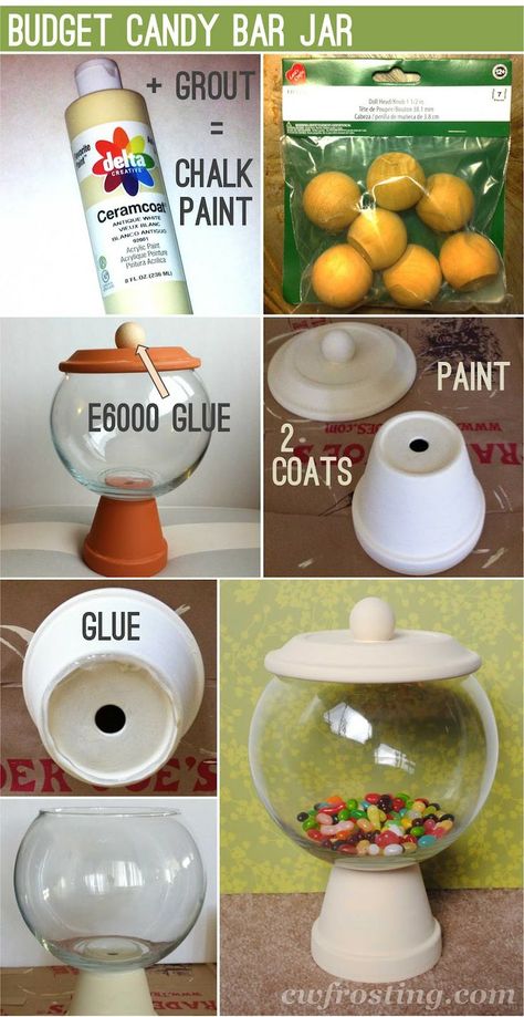 DIY Ideas: Candy Storages Clay Pot Projects, Terra Cotta Pot Crafts, Pot Crafts, Flower Pot Crafts, Pot Ideas, Clay Pot Crafts, Decorated Jars, Candy Jar, Diy Candy