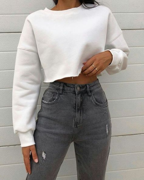 Casual School Outfits, Sweatshirt Outfit, Causual Outfits, Cute Comfy Outfits, Pinterest Outfits, Cropped Sweatshirt, Teenager Outfits, Mode Inspo, Mode Inspiration