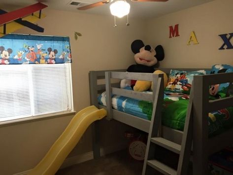 Bed With A Slide, Loft Bunk Bed, Loft Bed With Slide, Toddler Loft Beds, Loft Bunk, Low Loft Bed, Bunk Bed Plans, Loft Bed Plans, Diy Loft Bed