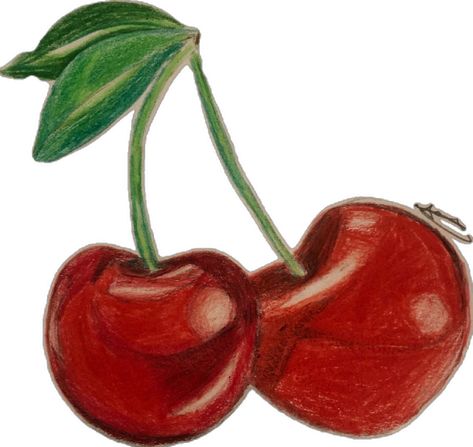 A realistic drawing of deep red cherries with green leaves Realistic Fruit Drawing, Drawing Fruits, Cherry Drawing, Fruit Art Drawings, Fruits Drawing, Realistic Drawing, Fruit Art, Realistic Drawings, Not Mine