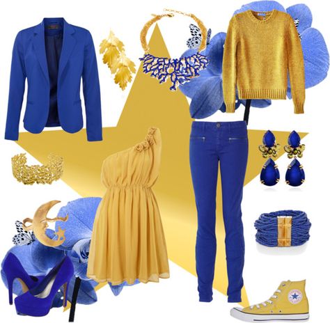 Blue And Yellow Fashion, Yellow And Blue Outfits Women, Blue And Yellow Clothes, Yellow Outfit Black Women, Blue And Yellow Outfit Ideas, Yellow Blue Outfit, Blue Yellow Outfit, Ladies Style Classy, Blue And Yellow Outfit