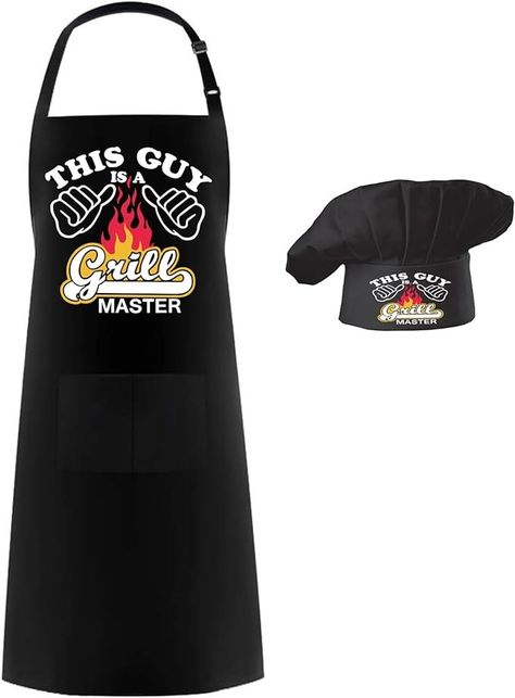 Amazon.com: Hyzrz Chef Apron Hat Set,Adjustable Chef Hat and Apron Baker Costume with Pocket for Kitchen Grill BBQ Fathers Mothers Gift (This Guy Is A Grill Master, Black) : Home & Kitchen Baker Costume, Dad Outfits, Branded Aprons, Kitchen Grill, Grilling Gifts, Chef Hat, Best Bbq, Black Home, Bbq Tools