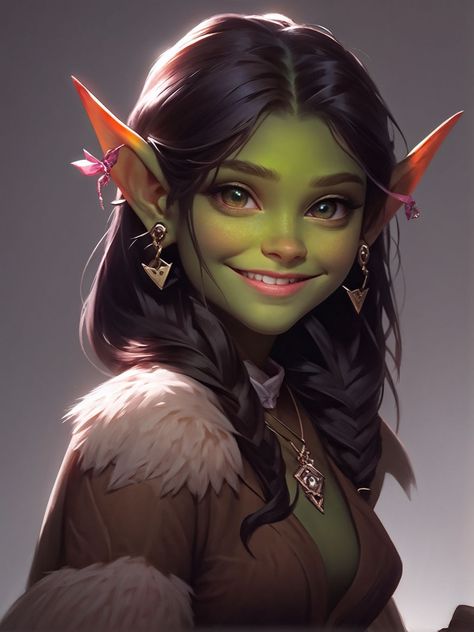 Digital painting of a goblin with a blend of shyness and fer... by Acedia - Playground Wow Goblin, Goblin Character Art, Goblin Queen Dnd, Goblin Princess, Goblin Monster, Goblin Female, Goblin Girl Art, Female Goblin, Goblin Girl