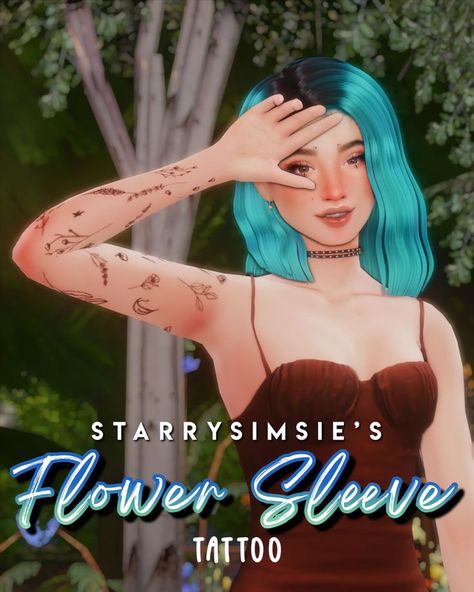 Hey everyone! Today I'm excited to share a new tattoo set! This tattoo set works on alpha skins and is a full sleeve of tiny flowers and comes in three colours: Black, red, and white! I hope you enjoy! Sims 4 Cc Flower Tattoo, Sims 4 Mm Cc Tattoos, Sims 4 Flower Tattoo, Ts4 Mm Tattoos, 4 Flower Tattoo, Ts4 Tattoo Cc, Flower Sleeve Tattoo, Sims 4 Poses, Sims 4 Stories