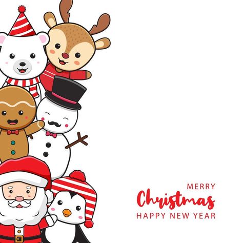 Happy New Year Cartoon, New Year Doodle, Christmas Card Background, New Year Card Design, Toddler Christmas Tree, New Year Cartoon, Happy Christmas Card, Happy New Year Vector, Doodle Background