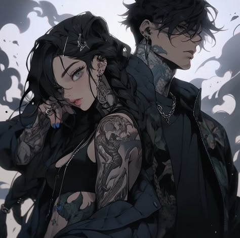 Cyberpunk Couple Art, Twins Oc Art, Twin Character Art, Siblings Character Design, Digital Art Anime Couple, Twins Character Art, Character Art Couple, Twins Character Design, Cyberpunk Couple