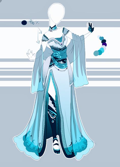 Water Outfits Drawing, Water Themed Outfits, Anime Dresses, Water Clothing, Turquoise Clothes, Dragons Clothes, Fashion Design Template, Dress Design Drawing, Clothing Design Sketches