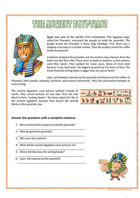 The Ancient Egyptian - English ESL Worksheets for distance learning and physical classrooms Ancient Egypt Printables, Ancient Egypt Projects, February Winter, Earth Day Drawing, Egypt Project, Simple Past, History Worksheets, Egyptian Kings, Types Of Sentences