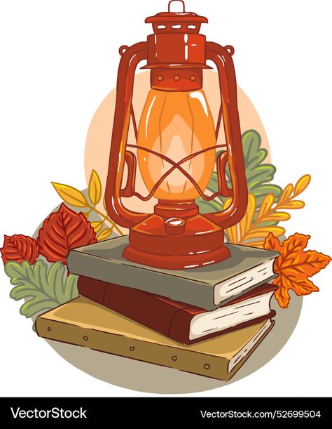 Cozy Autumn Illustration, Autumn Herbs, Lantern Stand, A Stack Of Books, Antique Lanterns, Autumn Illustration, Cozy Autumn, Autumn Cozy, Stack Of Books