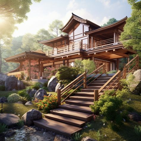 Japanese Beach House Exterior, Woody House Exterior, Wooden Japanese House, Japanese Wooden Architecture, Asian Inspired House Exterior, Traditional Japanese Architecture Exterior, Asian Style Home Exterior, Japanese Farmhouse Exterior, Japanese Style Home Exterior