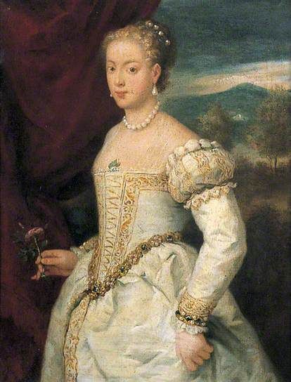 Lady in White Satin Holding a Rose 1500 Dress, Venetian Dress, 17th Century Dress, 16th Century Clothing, Holding A Rose, Lady In White, Italian Dress, Historical Painting, Art Uk