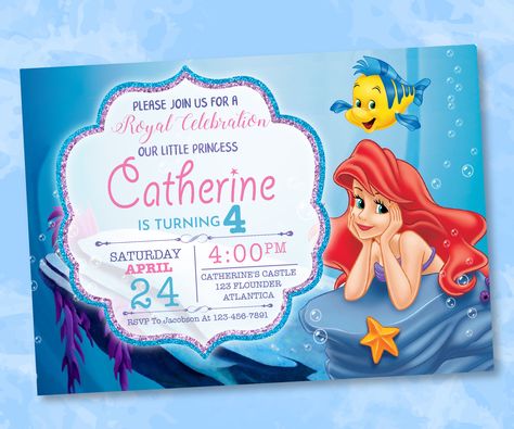 Little Mermaid Invitation, Little Mermaid Birthday Party, Princess Ariel, Disney, Under the Sea, Personalized, Printable, Digital File Little Mermaid Invitations, Little Mermaid Birthday Party, Birthday Party Princess, Mermaid Invitation, Ariel Birthday, Ariel Disney, Mermaid Invitations, Animated Invitations, Mermaid Birthday Invitations